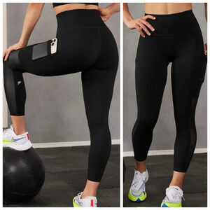 Fabletics Powerhold Black Mesh Highrise Leggings 7/8 Length  Size Medium
